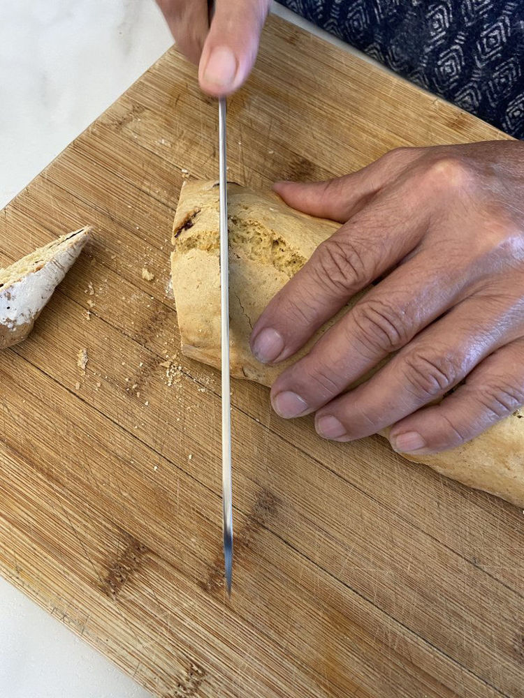 Italian Biscotti Logs Getting Cut